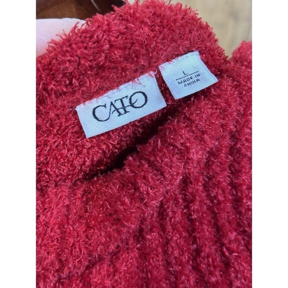 Cato Red Fuzzy Chenille Cowl Neck Long Sleeve Sweater‎ L - Picture 4 of 7
